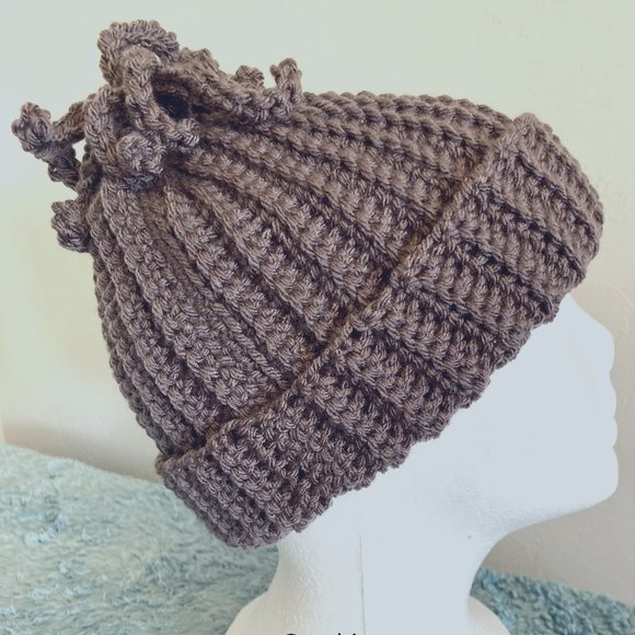 Adorable adult Beanie with Fringe! Color: Graphite (grayish purple) - Picture 1 of 1